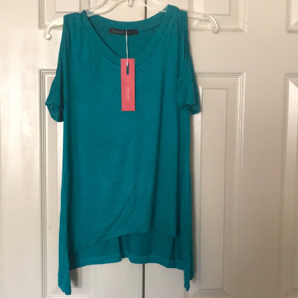 Soft Teal Open Shoulder Shirt